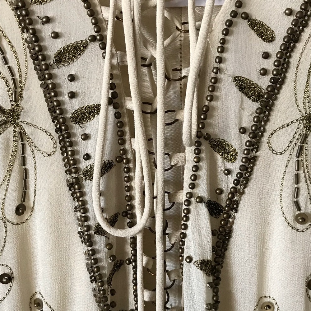 Free People Cream Lace-Up Beaded Midi Dress - Picture 5 of 5